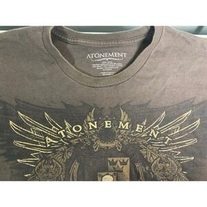 Atonement Mens XXL T Shirt Brown Skull Crest Wings Y2K Grunge